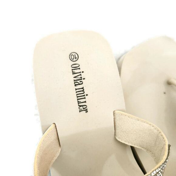 Olivia Miller Batumi Women's Cream Bling Rhinestone Wedge Thong Style Slip On - Picture 4 of 6